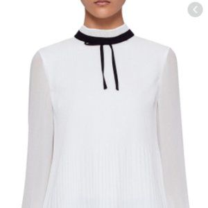 Ted Baker White Pleated High Mock Neck Blouse M